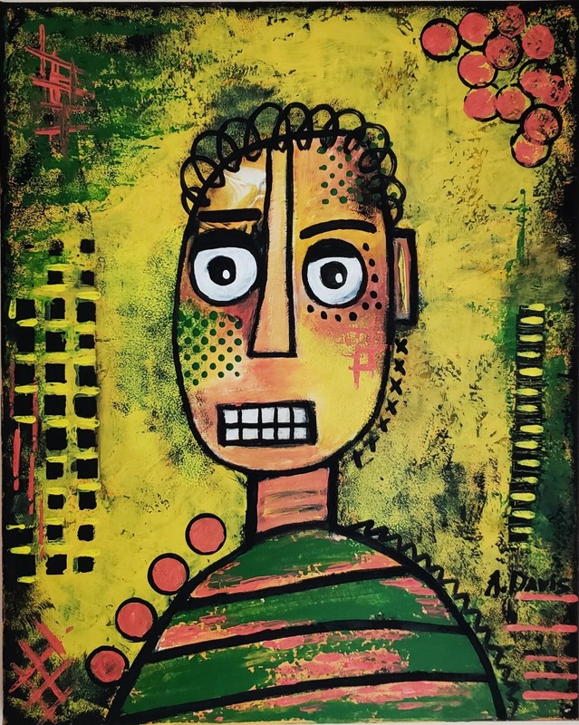 A.Z. Davis 20″ x 16″ Painting Abstract Modern Folk Pop Raw Art Outsider Art