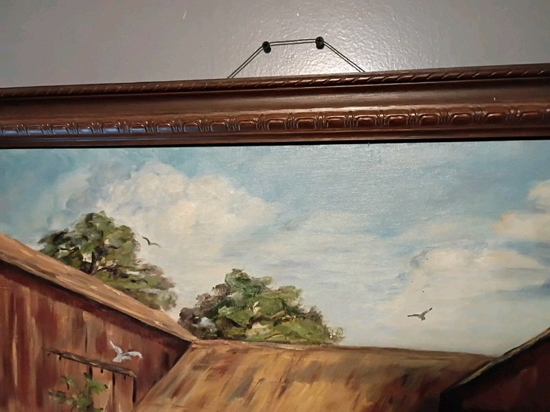 Framed Large Colorful Painted "Farm Life" Scene w/ Barn & Horses by BEA COOK! gallery