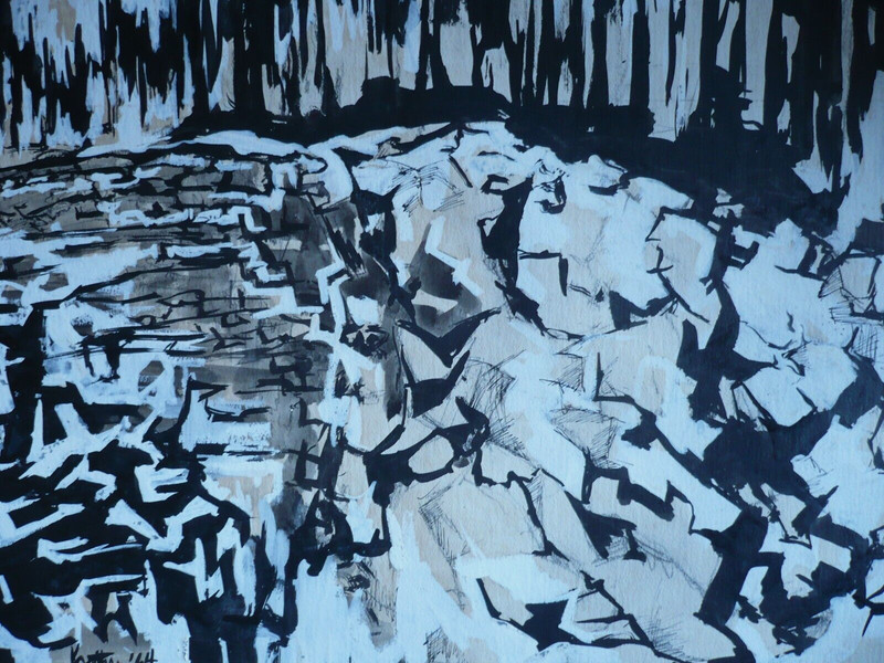 A. KRATHAN, 1964 60s ABSTRACTION MODERN MODERNISM OIL MIXED MEDIA LANDSCAPE gallery