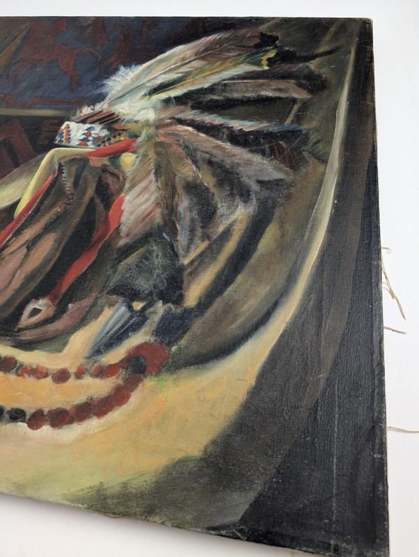 Vintage Southwestern Still Life Oil Painting Tom Dauer Signed Canvas Feather... gallery