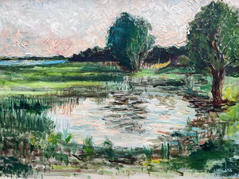 Impressionist Summer Landscape Fields Lake Trees Sky Oil Painting Denmark gallery