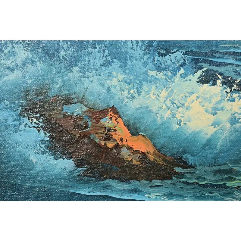 Original Signed A. Kirkham Framed Oil Painting on Canvas of Crashing Waves gallery