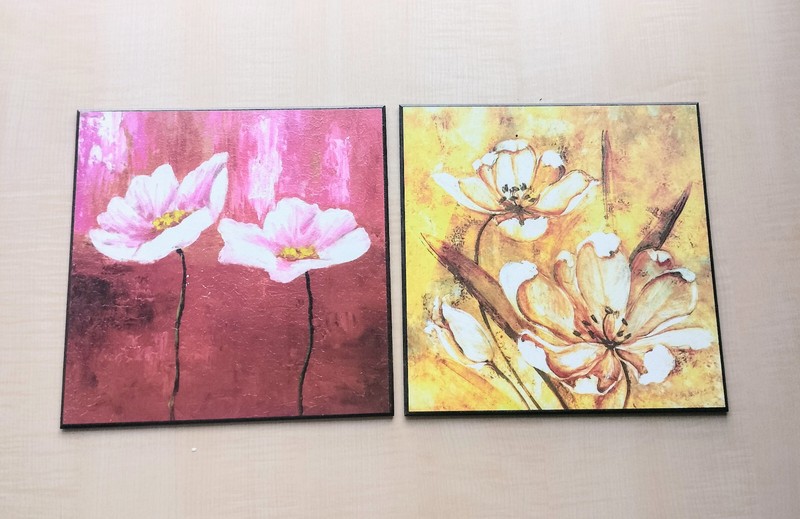 Acrylic Birch Hardwood Flower Paintings- Set of 2 – 10″ x 10″