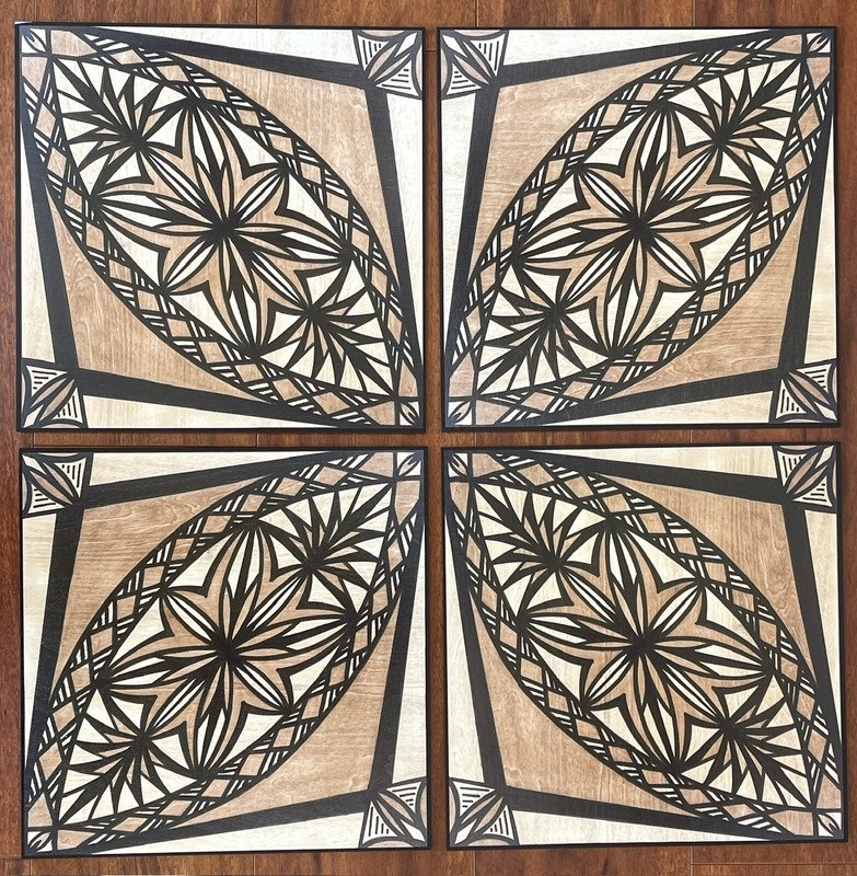 Samoan Siapo Tapa Wood Prints Set of Four 12×12 inch Pieces