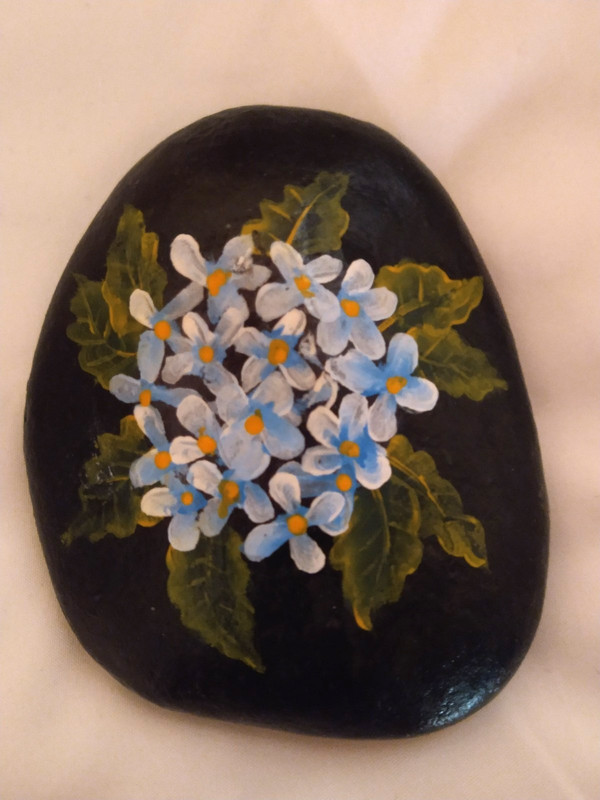 Flower Blue Hydrangea Garden Patio Porch Decor Art Painted Rock Handcrafted