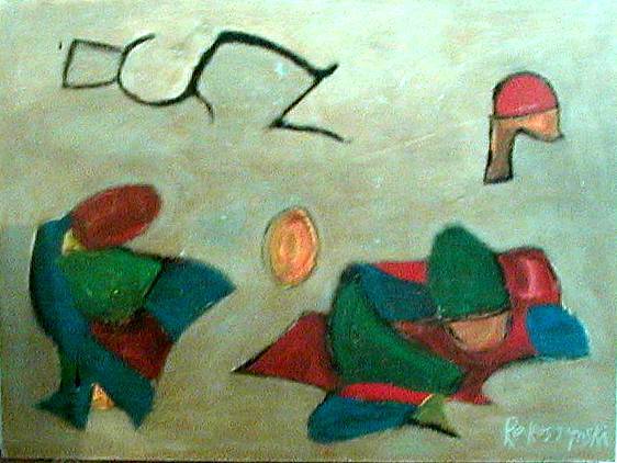 LOUIS RAKOSZYNSKI, ABSTRACT EXPRESSIONIST PAINTING ON HARDBOARD («MASONITE»)