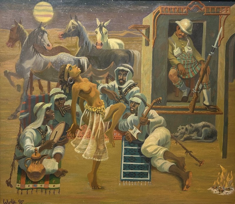 JOHN D. WOLFE 20th c. American ORIENTALIST PAINTING North Africa Persian Dancer
