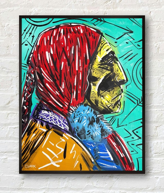 Vibrant Native American Pop Art – 20×16″ Acrylic Painting on Stretched Canvas