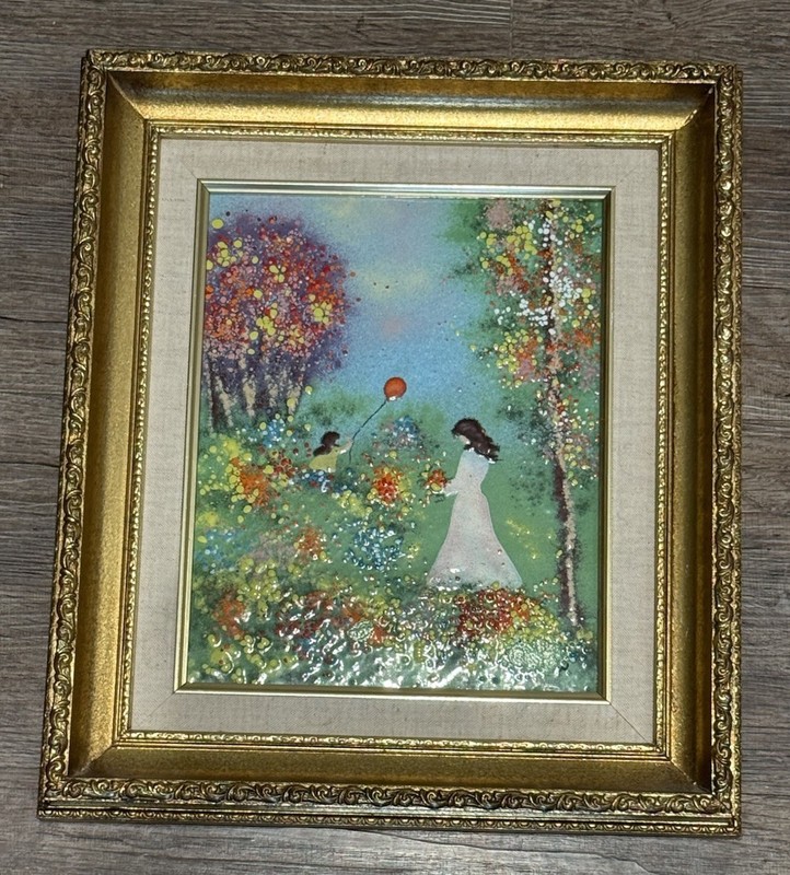 Framed Louis Cardin Enamel Oil Painting on Copper Signed Beautifully Framed
