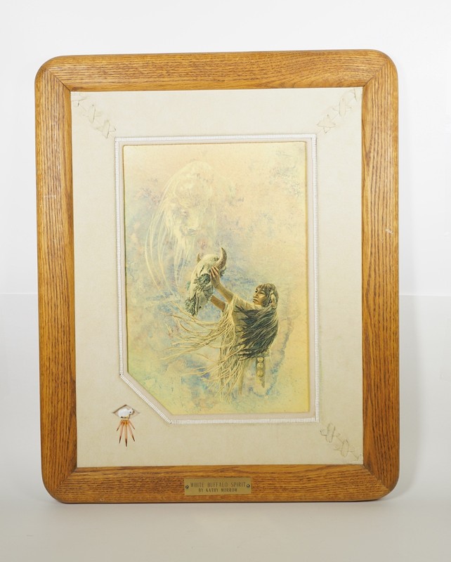 Kathy Morrow Original Clay Board Painting White Buffalo Spirit 1989 Framed