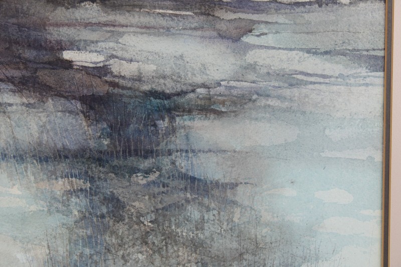 Mid Century Blue Abstract Watercolor Signed Robert Cremins gallery