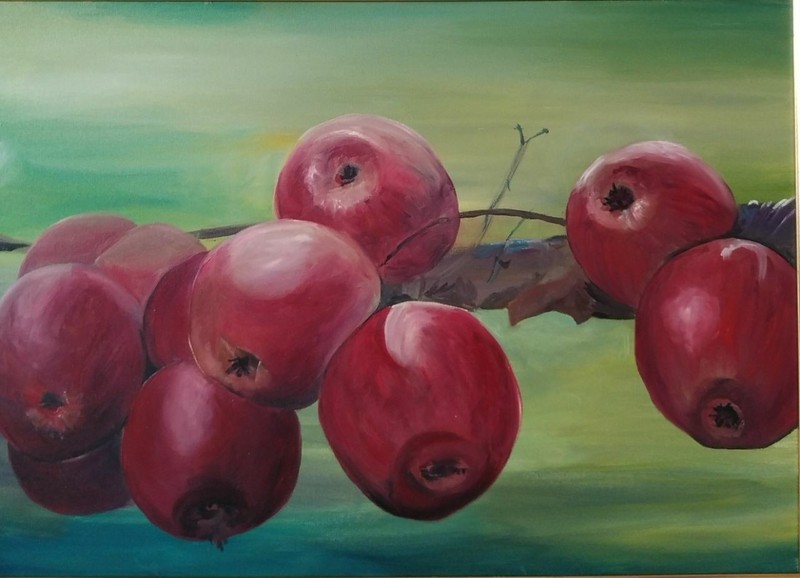 art 283 original painting 50×70 cm PZ oil on canvas apples modern still life