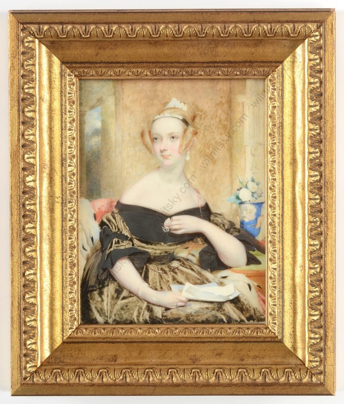 Maria A. Chalon (ca.1800-1867) «Lady with love letter» fine miniature, c1840 (m)