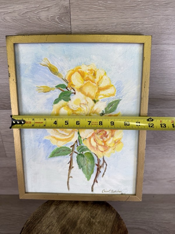 Yellow Rose Painting Signed Framed Floral Still Life Wall Decor 12x14.5 gallery