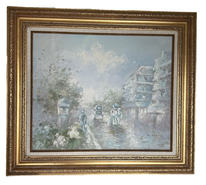 1950s Ancient Paris Street Spring Under The Rain Oil Painting Pastels FRANCE