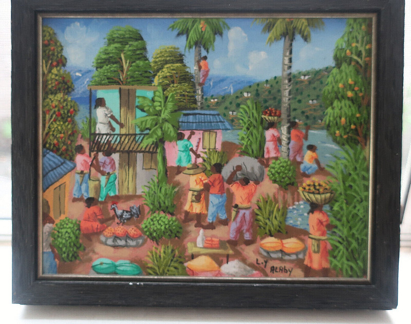 Listed Artist L Y Alaby Haitian Framed Original Painting CanvasVillage Market GC