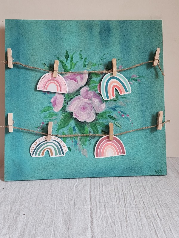Wall Decor Decerative Hand Painted Corkboard, Pink Floral School Supply,