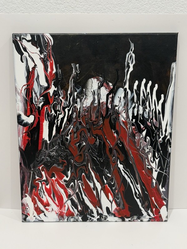 Abstract Painting: Modern red, black, & white – blind artist made