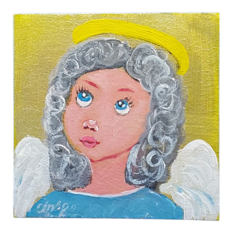 Angel Guardian Original Painting Girl Small Semi Abstract Wall Art Handmade 4×4