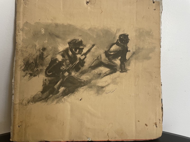 Signed Original Sim XXXVII (Jose Luis Rey Vila) Charcoal Painting Spanish Rev.