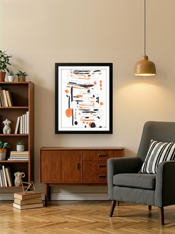 Elegant Abstract Painting Simple Shapes Contemporary Orange Art 11x14 on Paper gallery