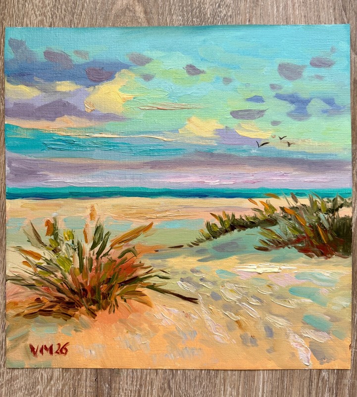 Beach Seascape Oil Painting Original Contemporary Ocean Art Signed 12x12 gallery