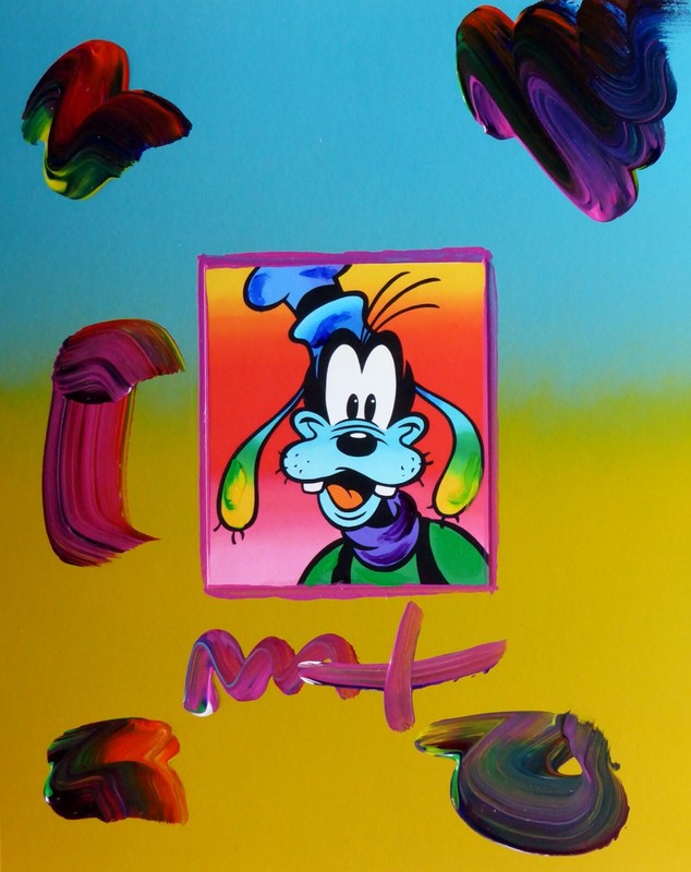 PETER MAX GOOFY DOG HAND SIGNED Disney unique variation original mixed media COA