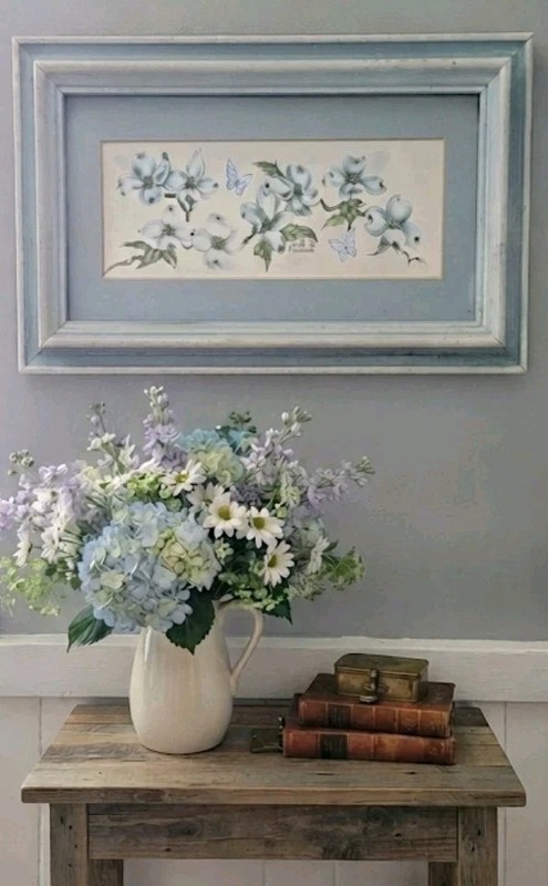 VTG Carol Morrison Watercolor Framed Matted Butterfly Blue White Flowers SM Read
