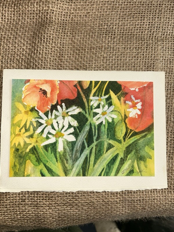 Original ‘08 FLORAL LANDSCAPE Daisy Poppy Garden 4×6 Watercolor 9”T 11”W Signed