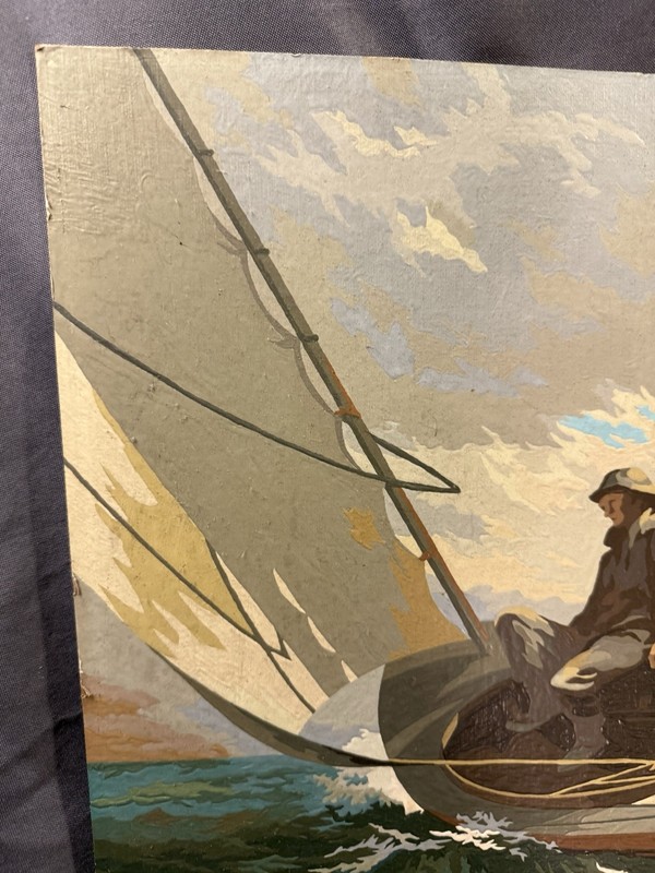 LARGE Vintage Nautical Paint by Number Painting Stormy Fishing Scene gallery