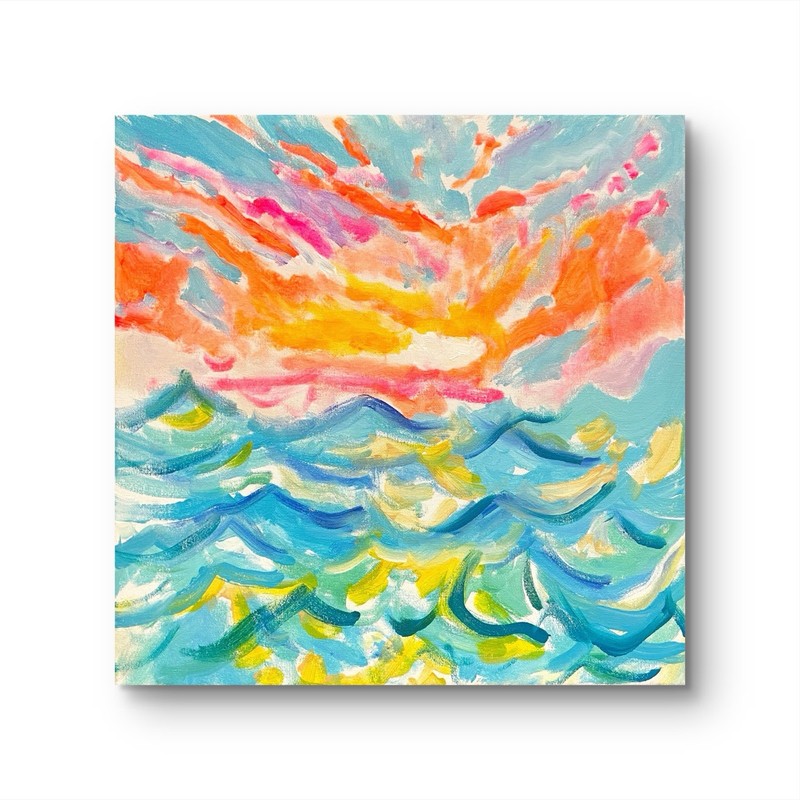 14x14 “Waves Sunset” Neo-Expression Impressionism Unique Colorful Abstract Art gallery