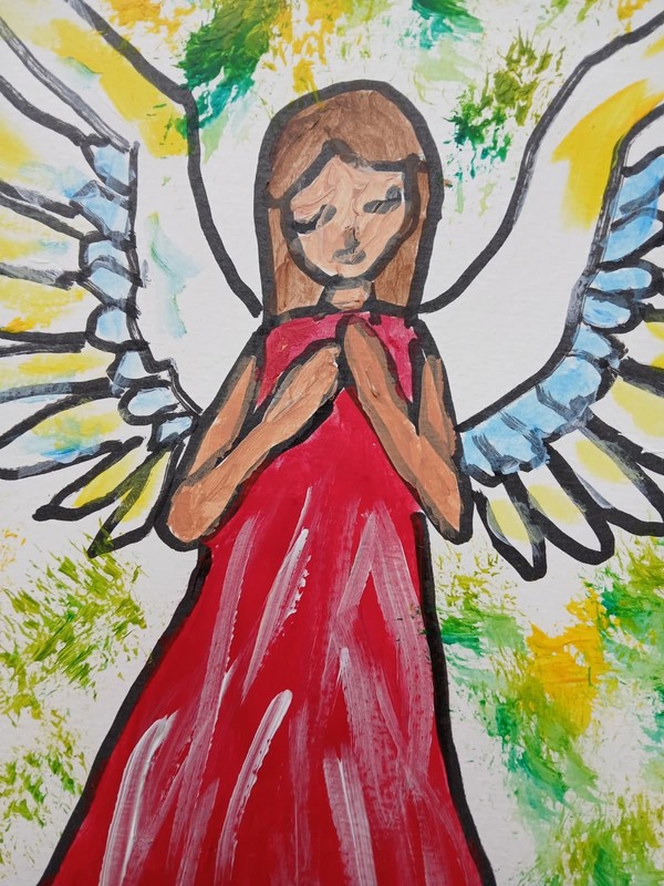 Impressionism 11x14 Little Red Angel Handmade Colorful Art Painting gallery