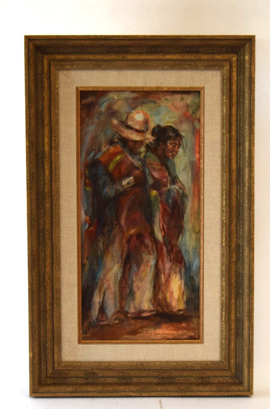 Framed Signed Oil Painting Theda Rhea 1934-2018 «Squaw Dance»