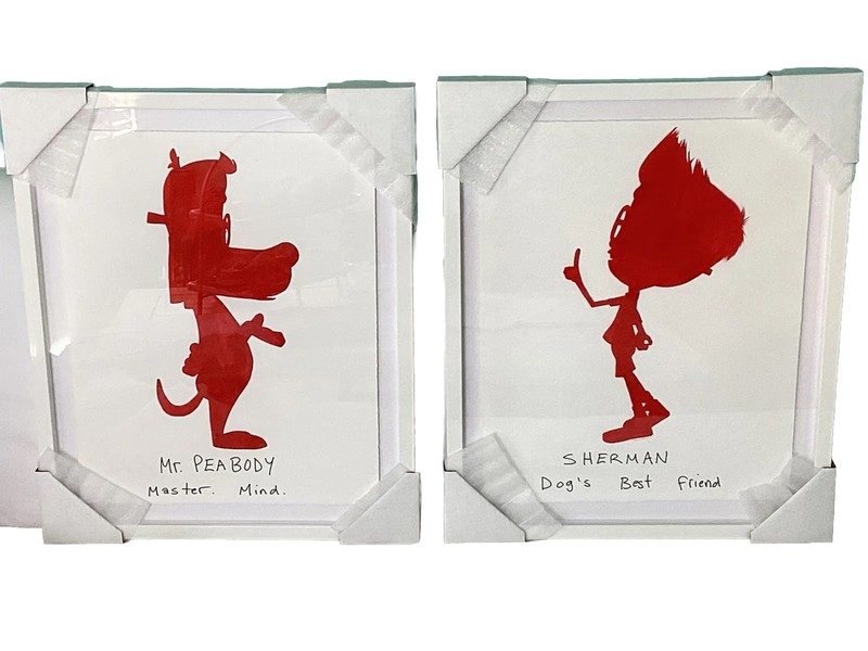 Mr Peabody & Sherman Framed Silhouette Paintings (2) Carter Kustera Original