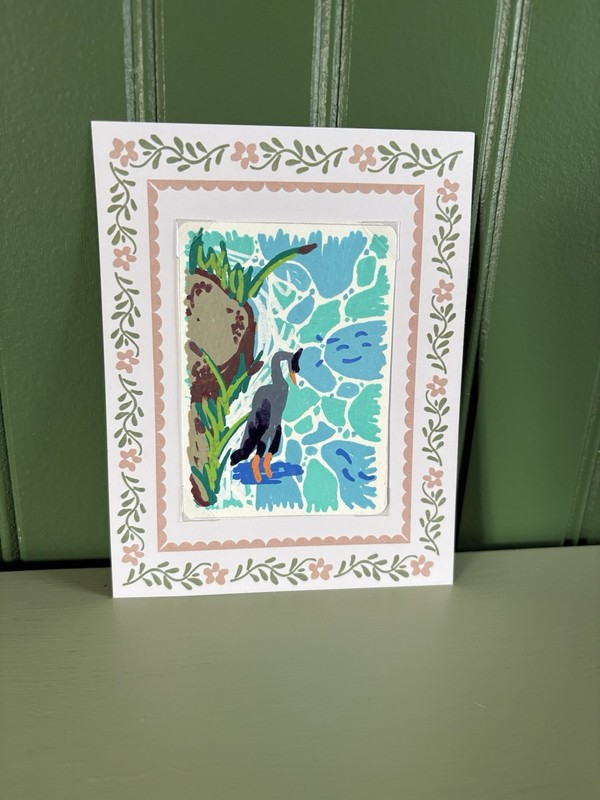 Small Bird Print on Paper, Matted Floral Border, Portrait Animals Nature gallery
