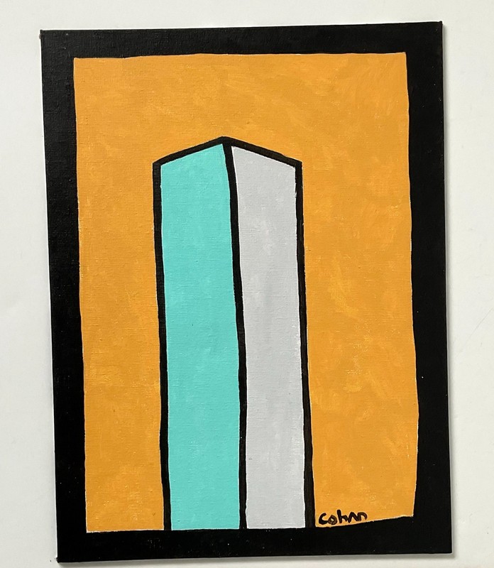 Orig. Signed CohAn Acrylic Painting on Canvas Board "Monolith No. 3" NYC Skyline gallery