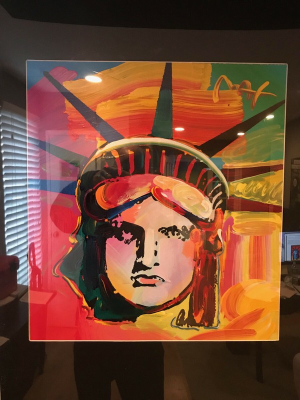 PETER MAX original signed PAINTING Statue of LIBERTY Head USA oil