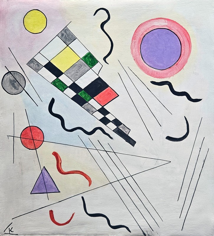 Vasili Kandinsky Signed Abstract Oil Painting | Vintage Bauhaus Modern Art