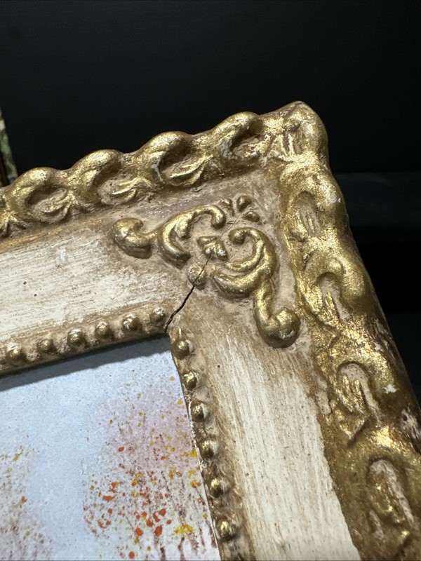 VTG Enamel On Copper Garden Scene Signed Claire Ornate Frame JMG 1974 ART gallery