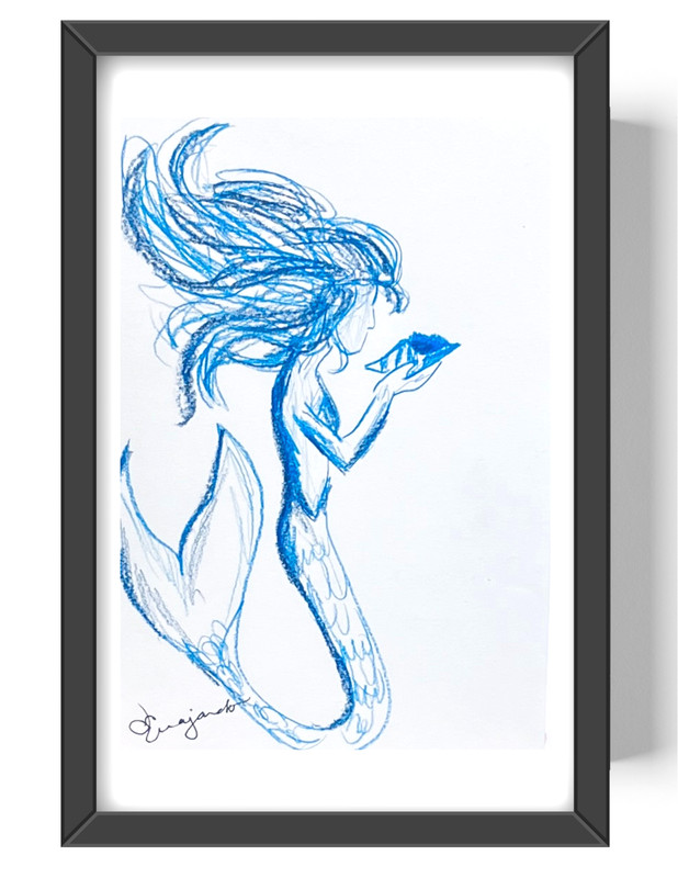 Guajardo Art: Mermaid Under the Sea 9X6 Original Paper Signed Art Expressionism