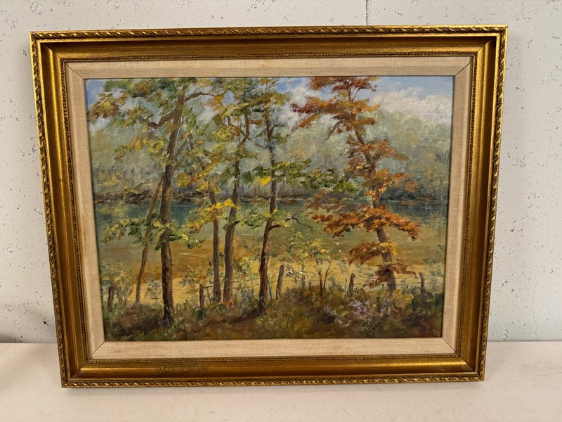 Vintage Lillian Renshaw Signed Oil on Board Painting Black River, Missouri