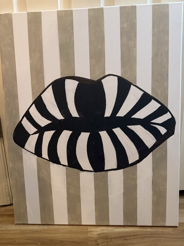 JUSTO Original acrylic painting Black and white lips 24×30