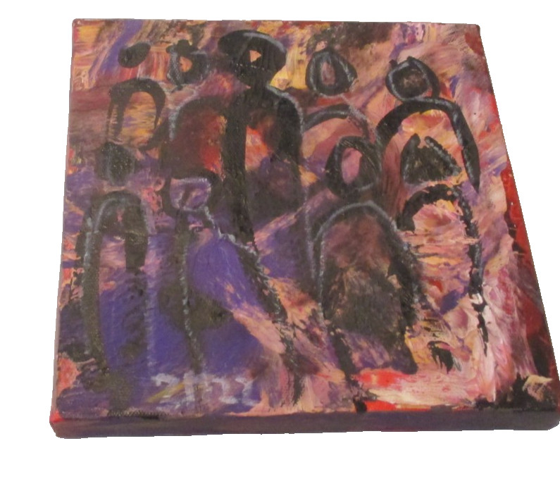 People Purple Acrylic/LW 15×15 Painting Unique Small Picture Original Artist