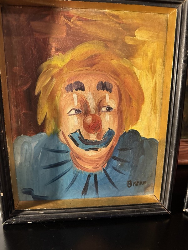 Painting Portrait Of A Clown By Braun Vintage 1950s gallery