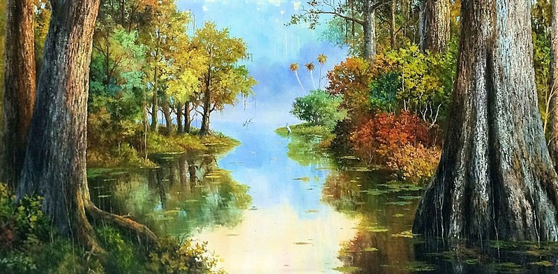 LOOK Original Villaflor Bacci Oil on Canvas "Florida Landscape River" SIGNED COA gallery