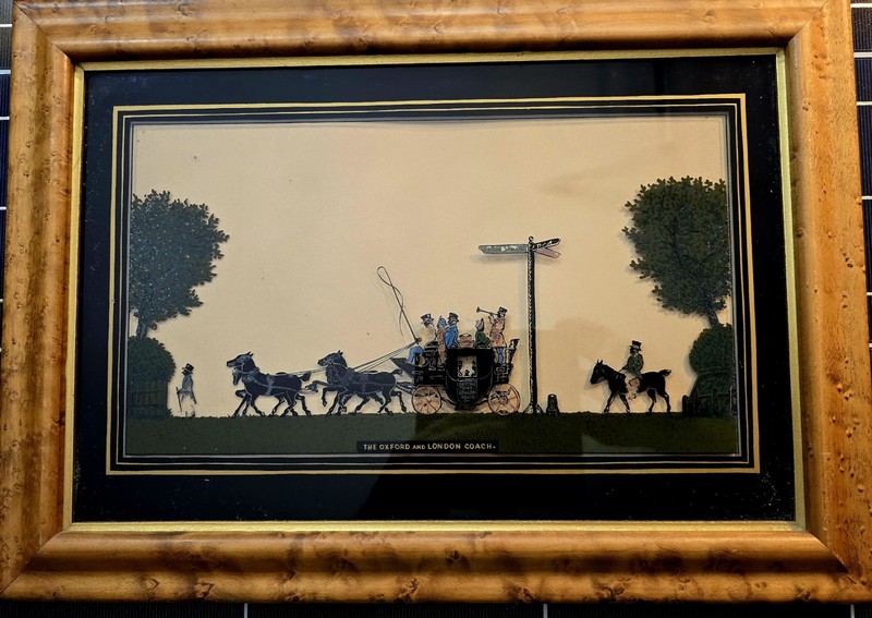 Pair Antique EGLOMISE Reverse on Glass The London and Oxford Coach/Return Coach gallery