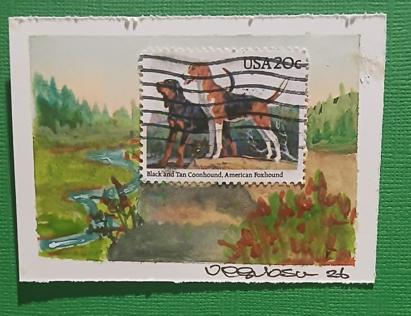 Postal Whimsy™ ACEO OOAK – Vintage 20¢ Dog Breeds Stamp Series – Whimsical Water