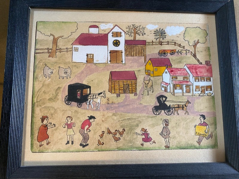 Edward Charles Kimmel (1898-1968) «Amish Farm Scene» Watercolor Painting #1