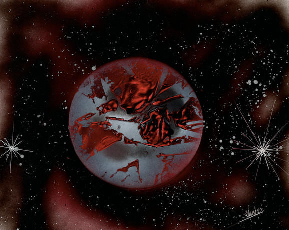Original Signed Spray Painted Space Cosmic Planet Art by artist Jason Girard
