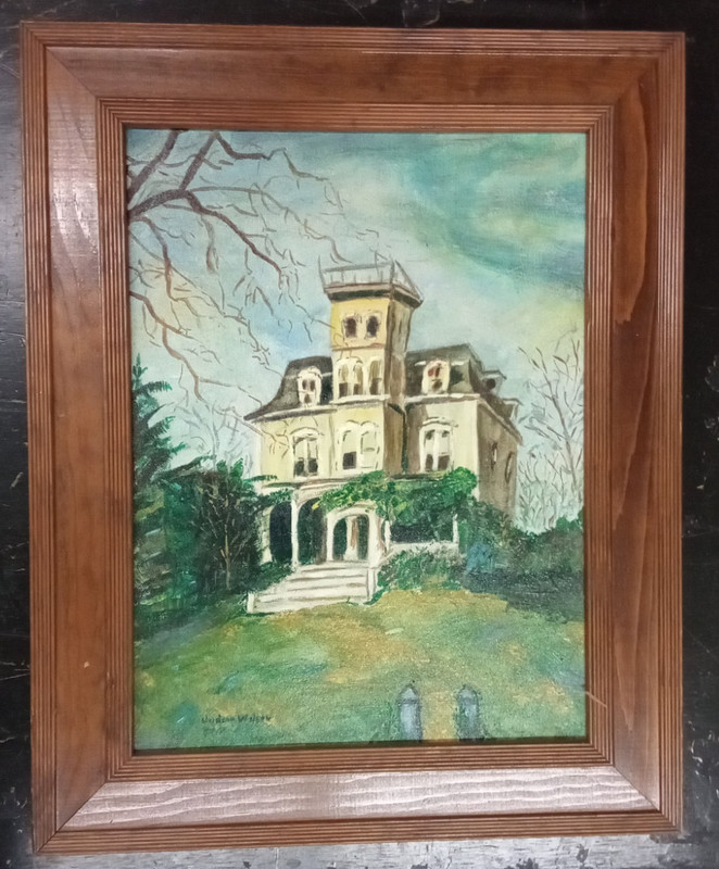 Vintage Original Art Judson Wilson Victorian House Oil On Canvas Framed Signed